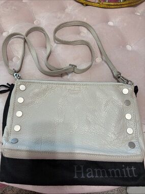 Hammitt Pebbled Light Gray Crossbody with Stud Accents